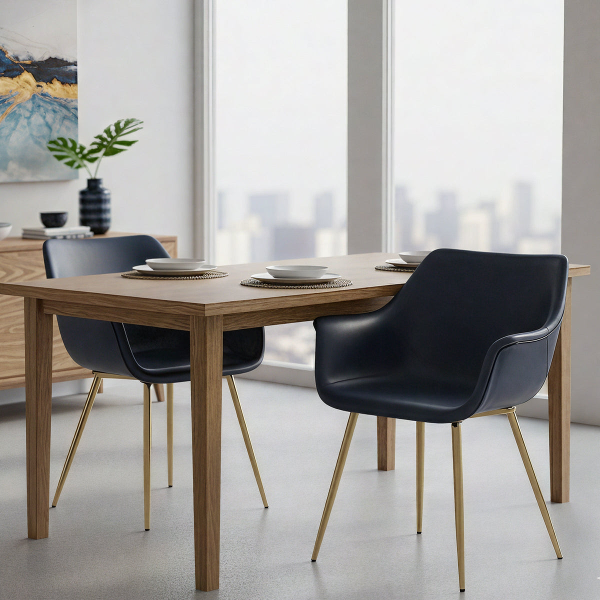 Markley Leather Dining Chair with Powder-Coated Iron Legs