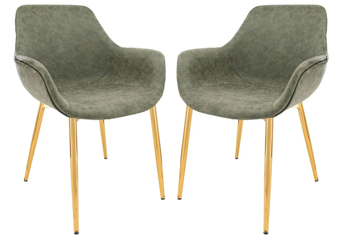 Markley Modern Leather Dining Arm Chair With Gold Metal Legs Set of 2 - Elax Furniture
