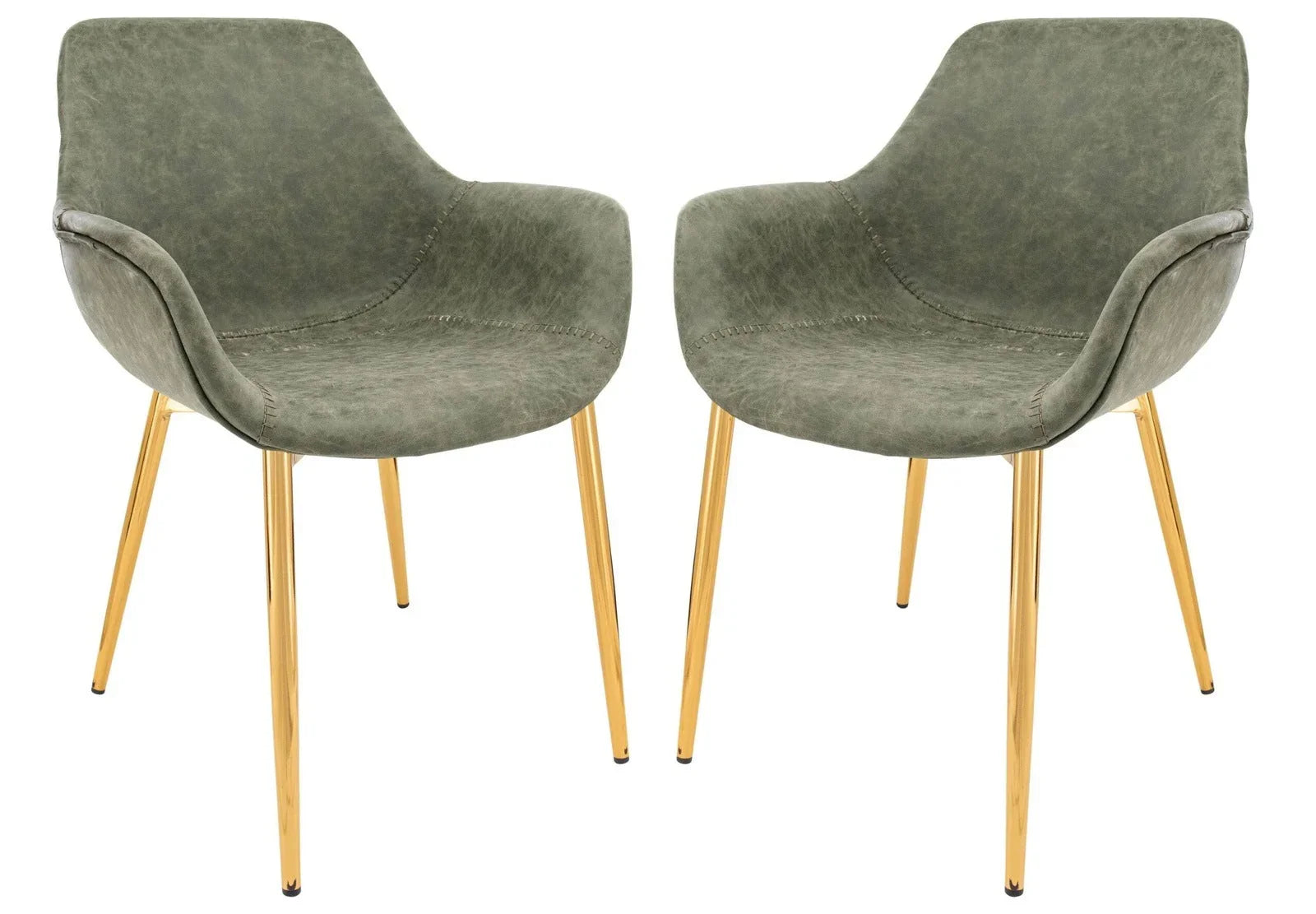 Markley Modern Leather Dining Arm Chair With Gold Metal Legs Set of 2 - Elax Furniture