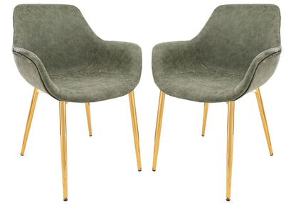Markley Modern Leather Dining Arm Chair With Gold Metal Legs Set of 2 - Elax Furniture