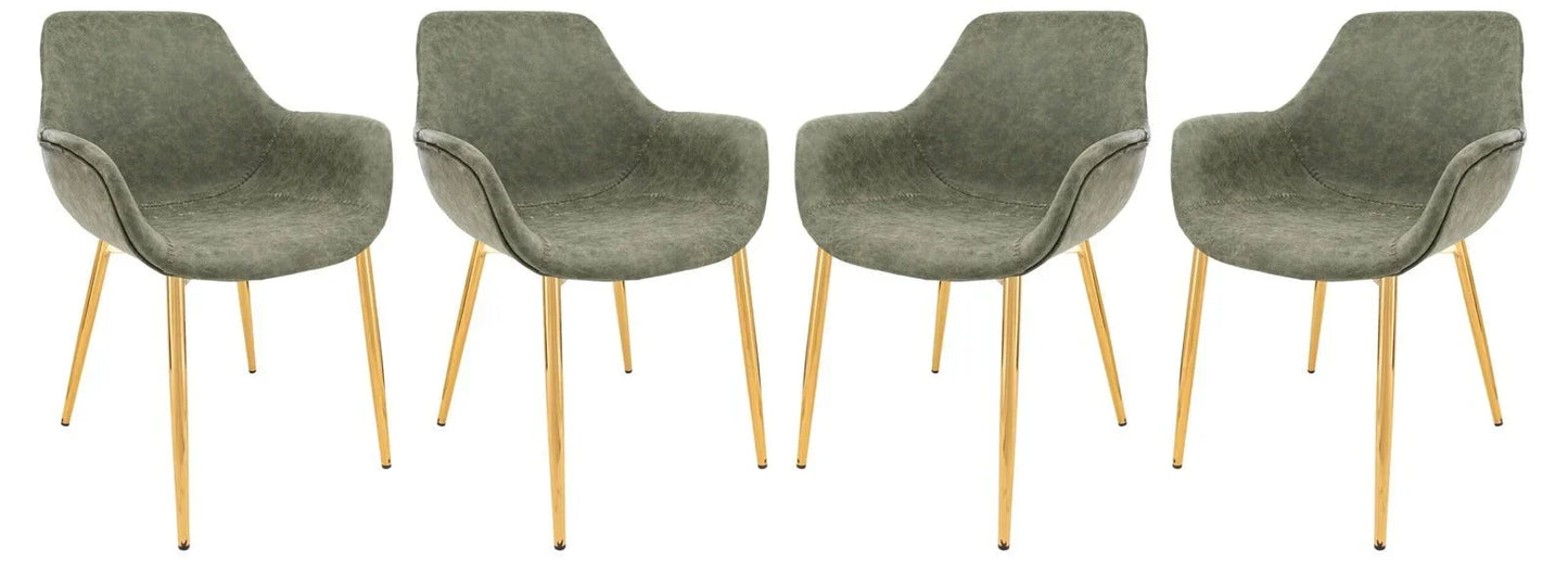 Markley Modern Leather Dining Arm Chair With Gold Metal Legs Set of 4 - Elax Furniture
