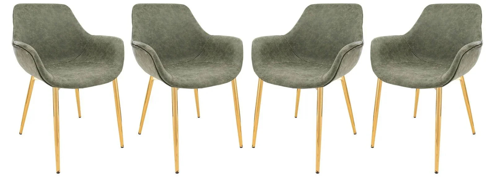 Markley Modern Leather Dining Arm Chair With Gold Metal Legs Set of 4 - Elax Furniture
