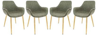 Markley Modern Leather Dining Arm Chair With Gold Metal Legs Set of 4 - Elax Furniture