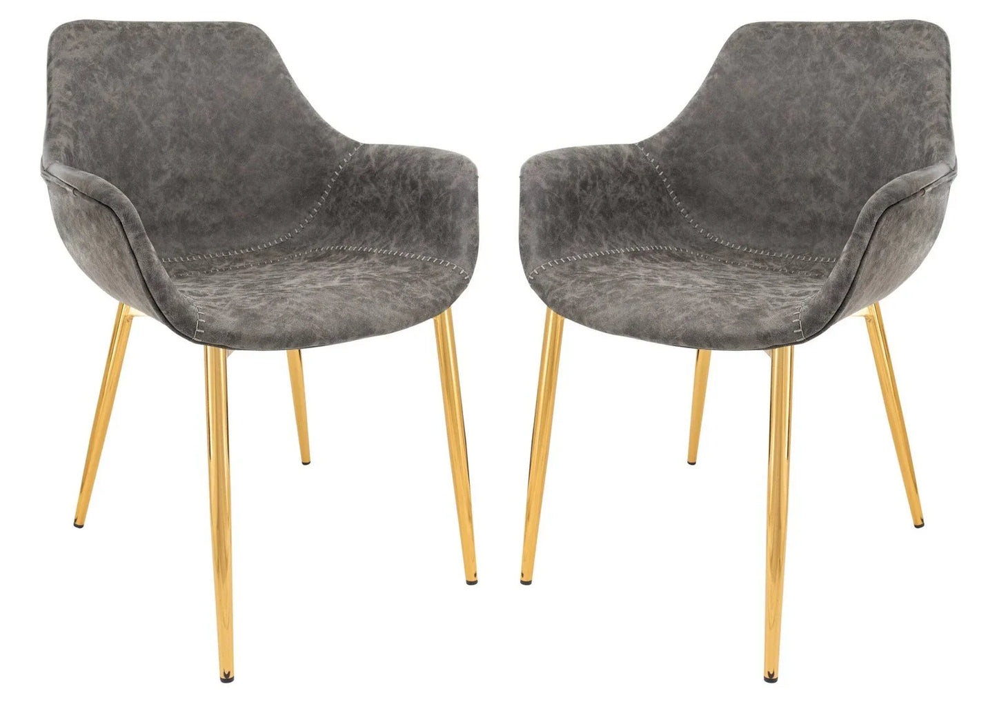 Markley Modern Leather Dining Arm Chair With Gold Metal Legs Set of 2 - Elax Furniture