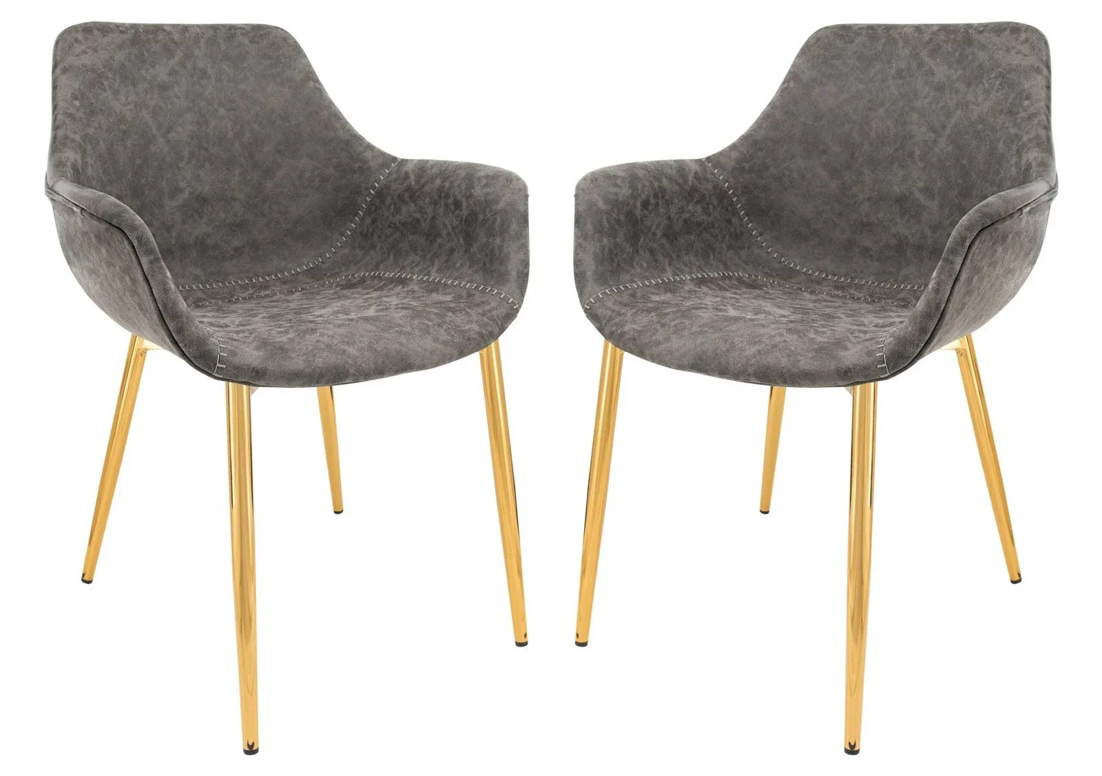 Markley Modern Leather Dining Arm Chair With Gold Metal Legs Set of 2 - Elax Furniture