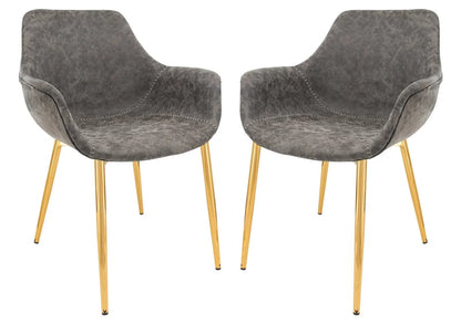 Markley Modern Leather Dining Arm Chair With Gold Metal Legs Set of 2 - Elax Furniture