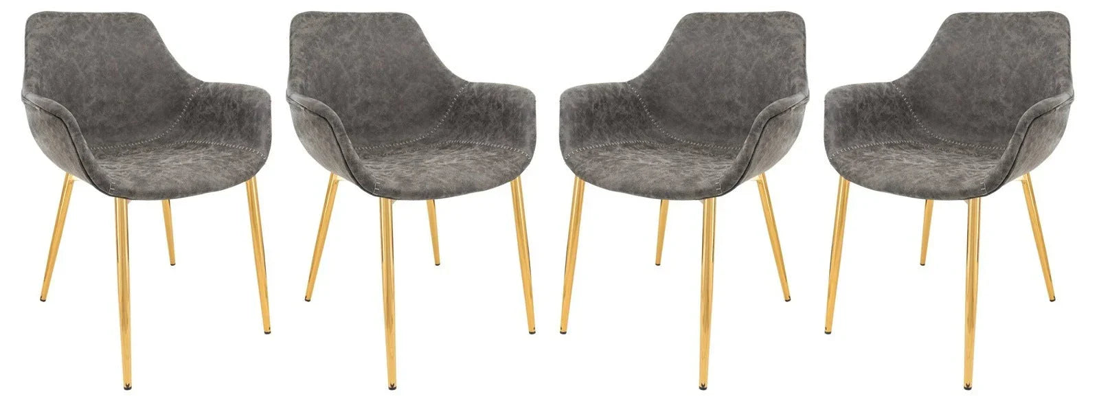 Markley Modern Leather Dining Arm Chair With Gold Metal Legs Set of 4 - Elax Furniture