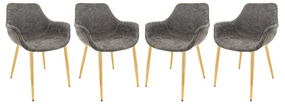 Markley Modern Leather Dining Arm Chair With Gold Metal Legs Set of 4 - Elax Furniture