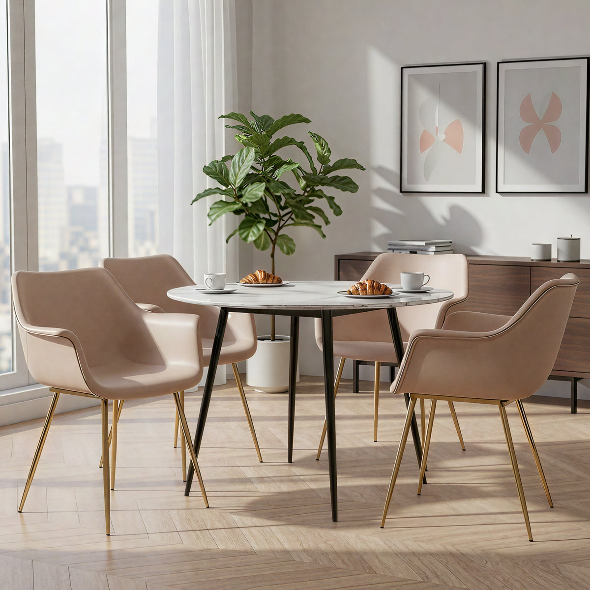 Markley Leather Dining Chair with Powder-Coated Iron Legs