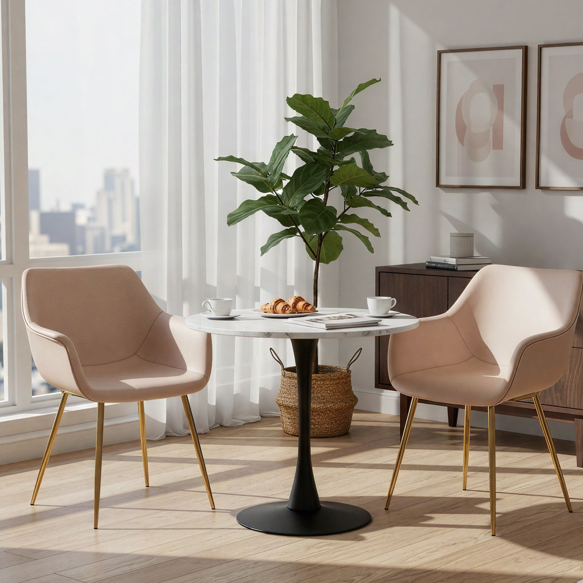 Markley Leather Dining Chair with Powder-Coated Iron Legs