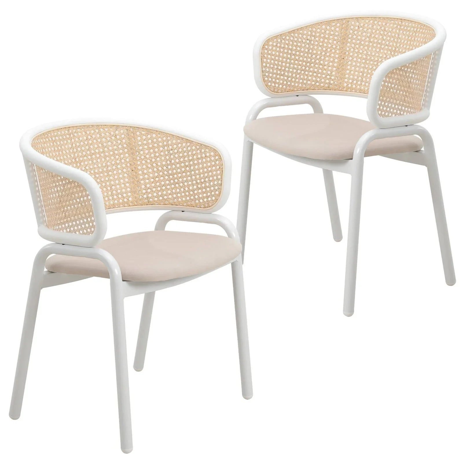 Ervilla Modern Dining Armchair with White Powder Coated Steel Legs and Wicker Back Set of 2 - Elax Furniture