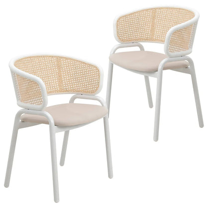 Ervilla Modern Dining Armchair with White Powder Coated Steel Legs and Wicker Back Set of 2 - Elax Furniture