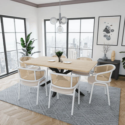 Ervilla Modern Dining Armchair with White Powder Coated Steel Legs and Wicker Back Set of 2 - Elax Furniture