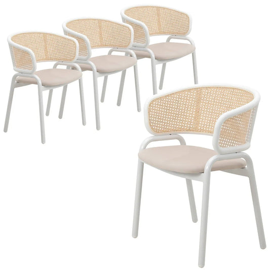 Ervilla Modern Dining Armchair with White Powder Coated Steel Legs and Wicker Back Set of 4 - Elax Furniture