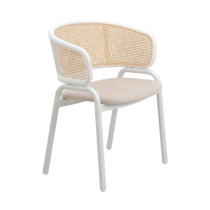 Ervilla Dining Armchair with White/Black Steel Legs and Black/Brown Wicker Back - Elax Furniture