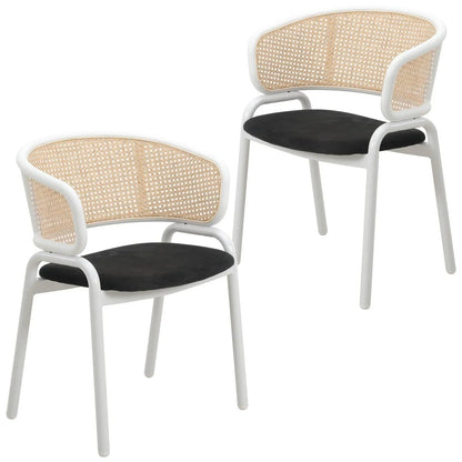 Ervilla Modern Dining Armchair with White Powder Coated Steel Legs and Wicker Back Set of 2 - Elax Furniture