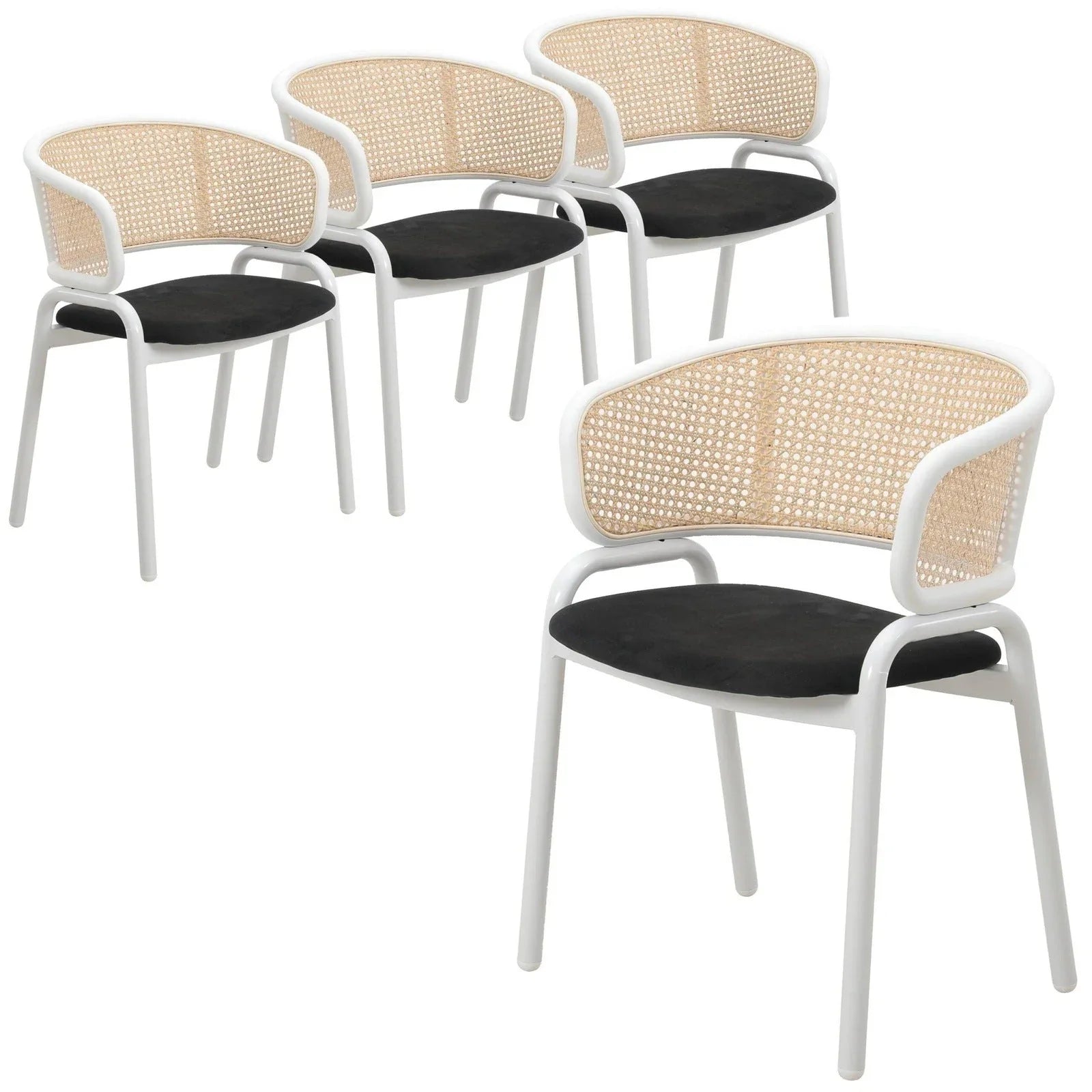 Ervilla Modern Dining Armchair with White Powder Coated Steel Legs and Wicker Back Set of 4 - Elax Furniture