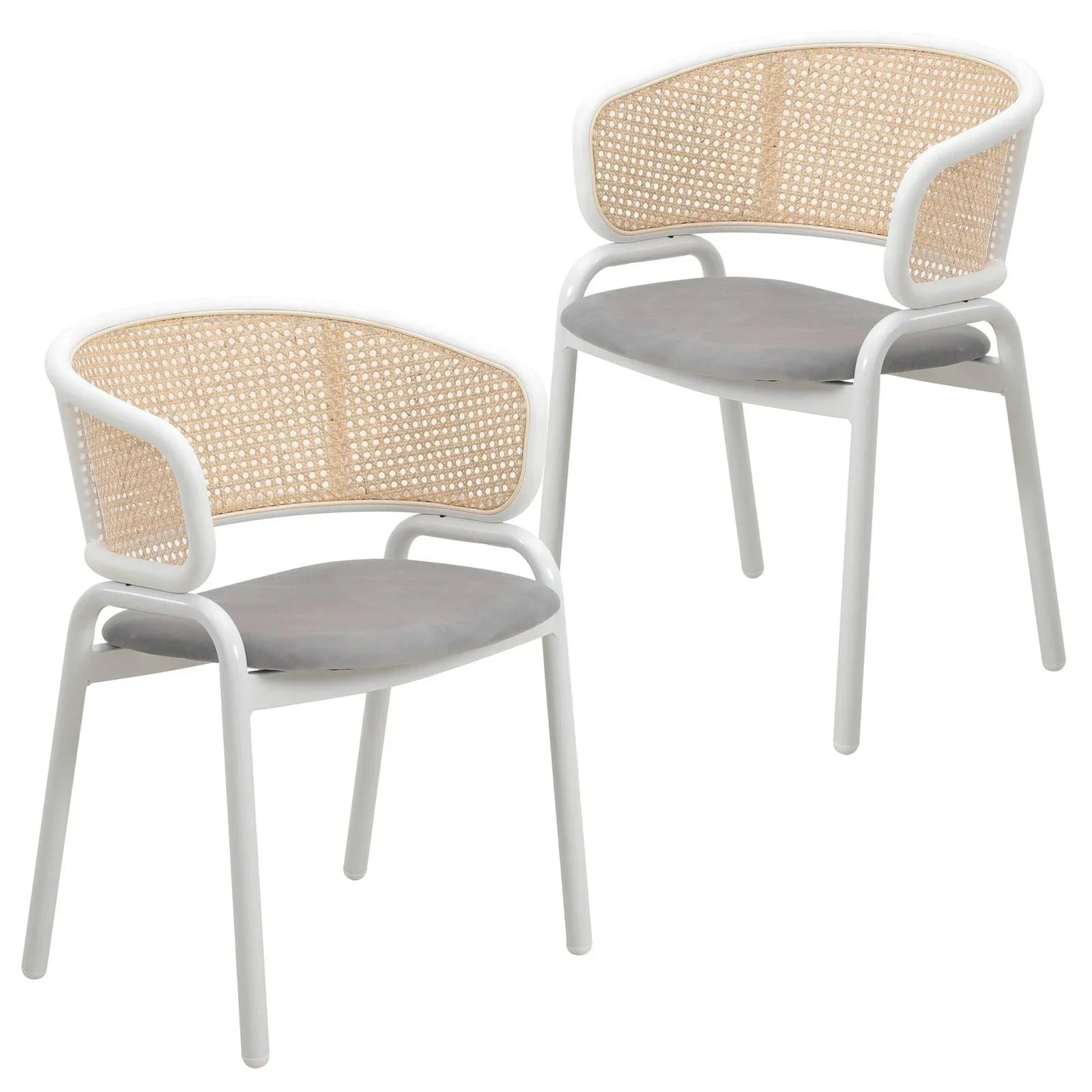 Ervilla Modern Dining Armchair with White Powder Coated Steel Legs and Wicker Back Set of 2 - Elax Furniture