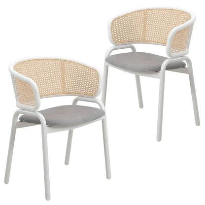 Ervilla Modern Dining Armchair with White Powder Coated Steel Legs and Wicker Back Set of 2 - Elax Furniture
