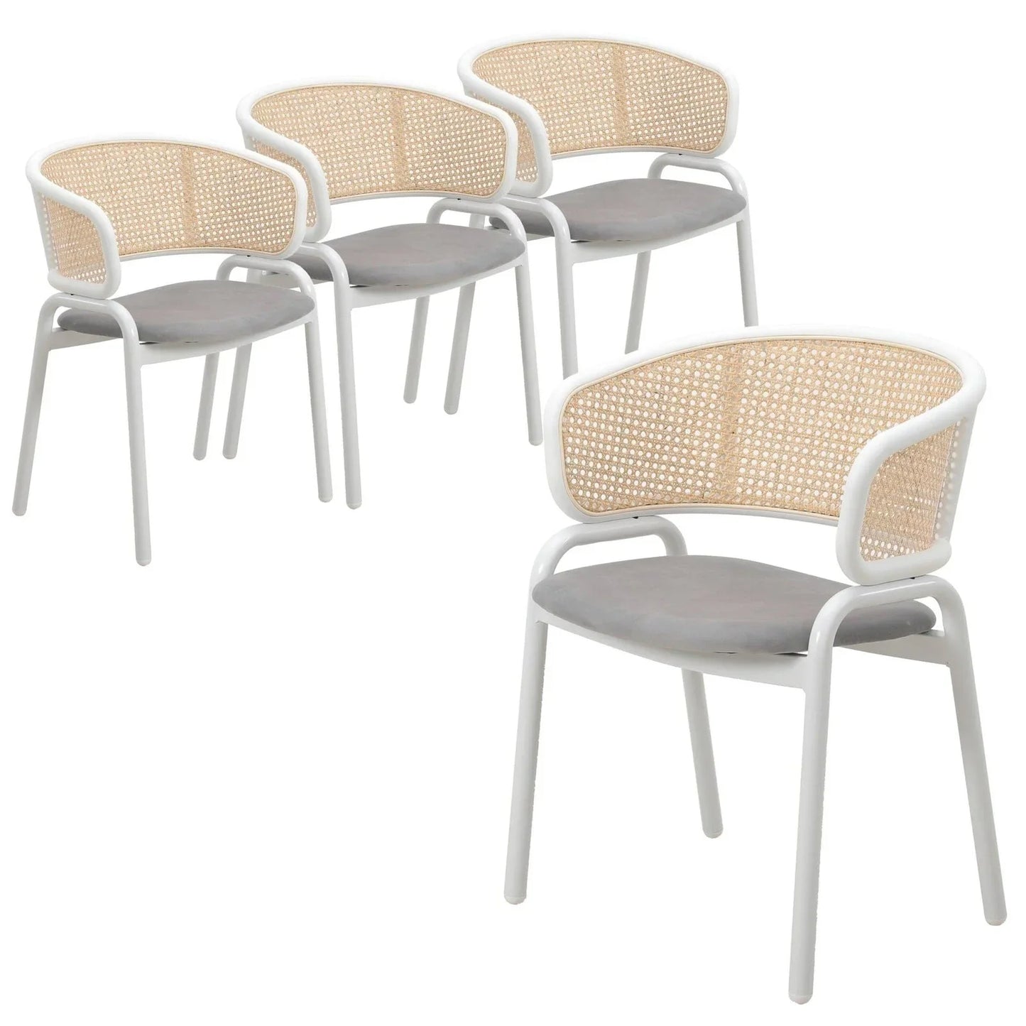 Ervilla Modern Dining Armchair with White Powder Coated Steel Legs and Wicker Back Set of 4 - Elax Furniture