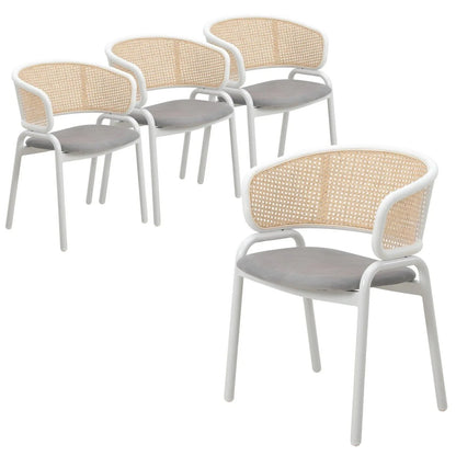 Ervilla Modern Dining Armchair with White Powder Coated Steel Legs and Wicker Back Set of 4 - Elax Furniture