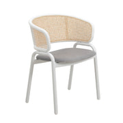Ervilla Velvet Dining Armchair with Steel Legs and Wicker Back White Brown Grey Dining Chair Leisuremod