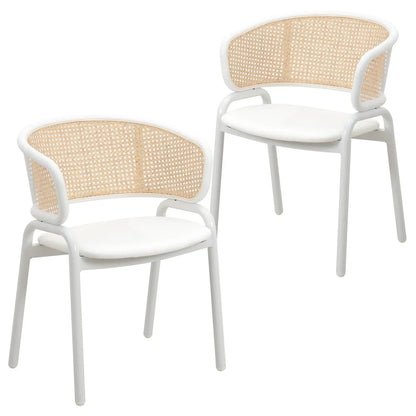 Ervilla Modern Dining Armchair with White Powder Coated Steel Legs and Wicker Back Set of 2 - Elax Furniture