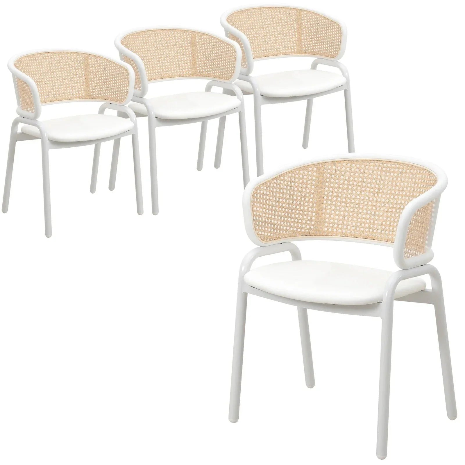 Ervilla Modern Dining Armchair with White Powder Coated Steel Legs and Wicker Back Set of 4 - Elax Furniture