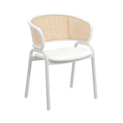 Ervilla Velvet Dining Armchair with Steel Legs and Wicker Back White Brown White Dining Chair Leisuremod
