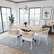 Ervilla Velvet Dining Armchair with Steel Legs and Wicker Back White Brown White Dining Chair Leisuremod