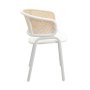 Ervilla Velvet Dining Armchair with Steel Legs and Wicker Back White Brown White Dining Chair Leisuremod
