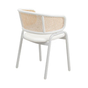 Ervilla Velvet Dining Armchair with Steel Legs and Wicker Back White Brown White Dining Chair Leisuremod