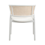 Ervilla Velvet Dining Armchair with Steel Legs and Wicker Back White Brown White Dining Chair Leisuremod
