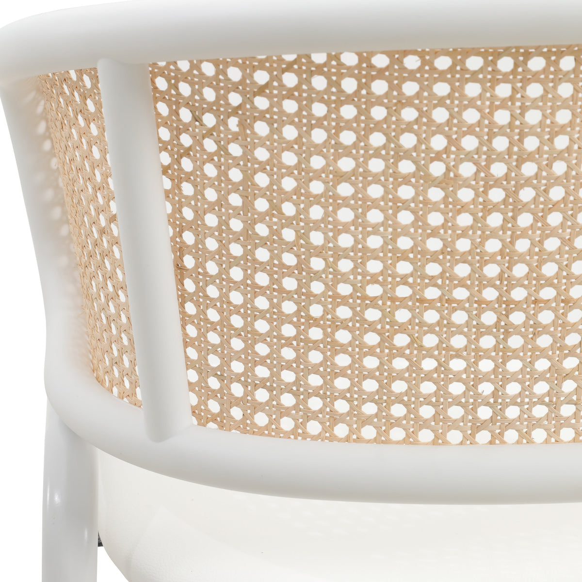 Ervilla Velvet Dining Armchair with Steel Legs and Wicker Back White Brown White Dining Chair Leisuremod