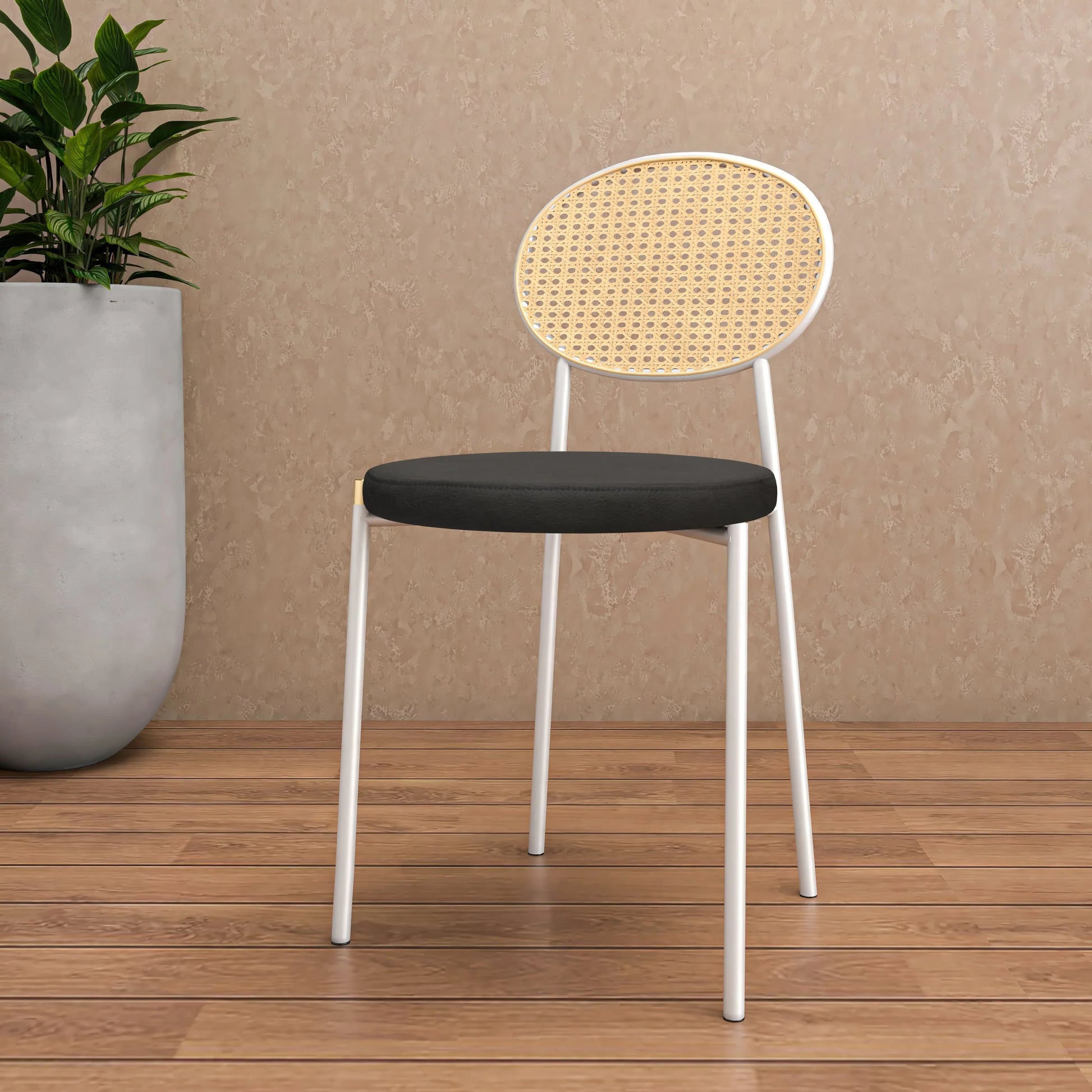 Euston Velvet Dining Chair with Rattan Back and Stainless Steel Legs - Elax Furniture