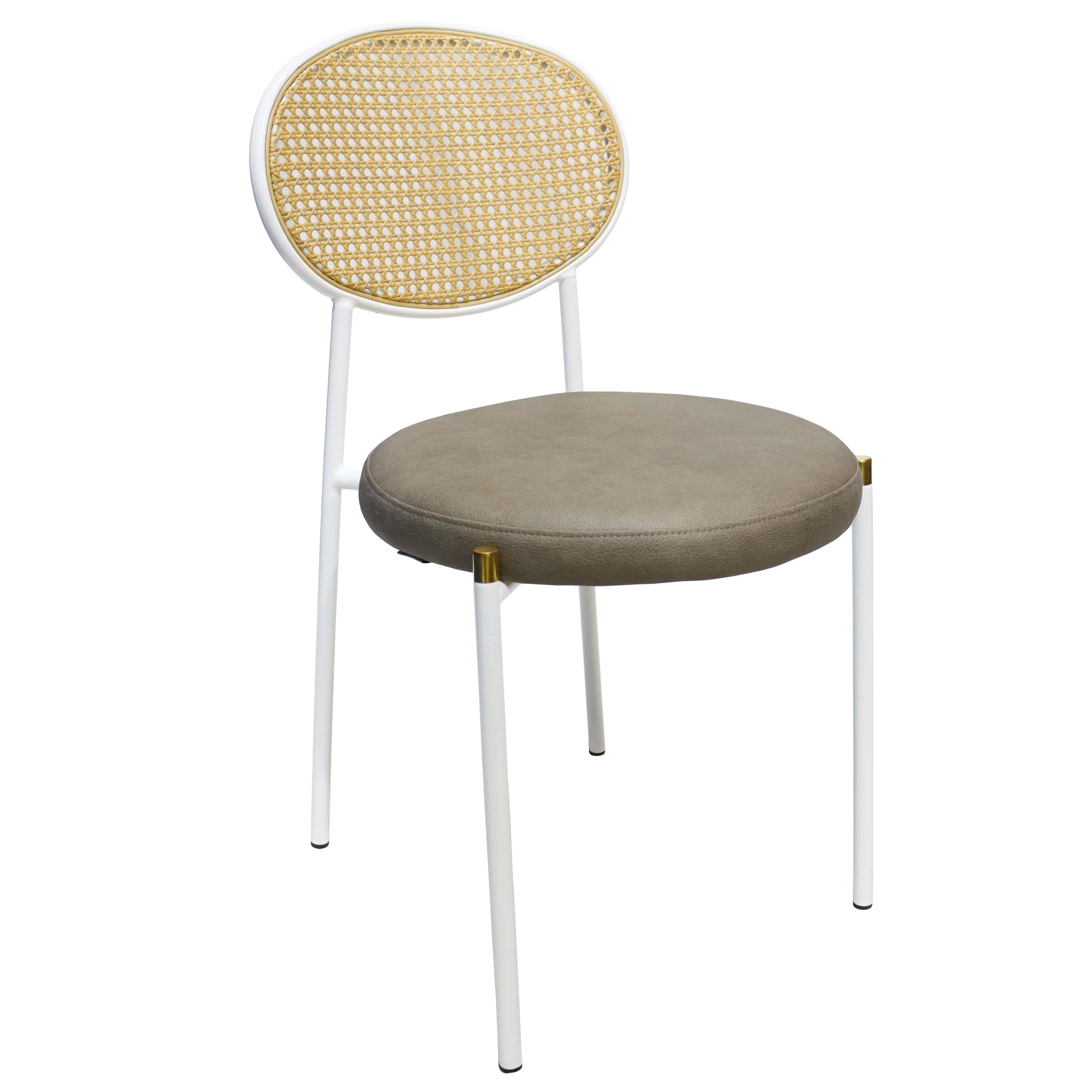 Euston Velvet Dining Chair with Rattan Back and Stainless Steel Legs - Elax Furniture
