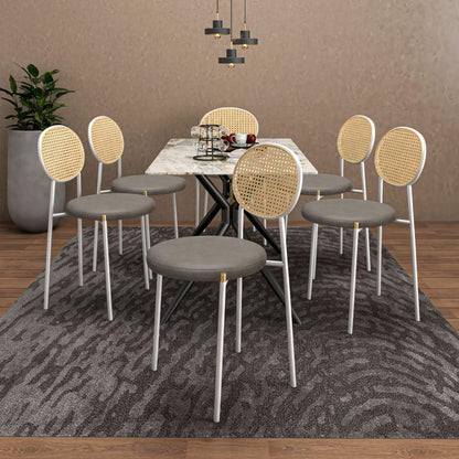 Euston Velvet Dining Chair with Rattan Back and Stainless Steel Legs - Elax Furniture