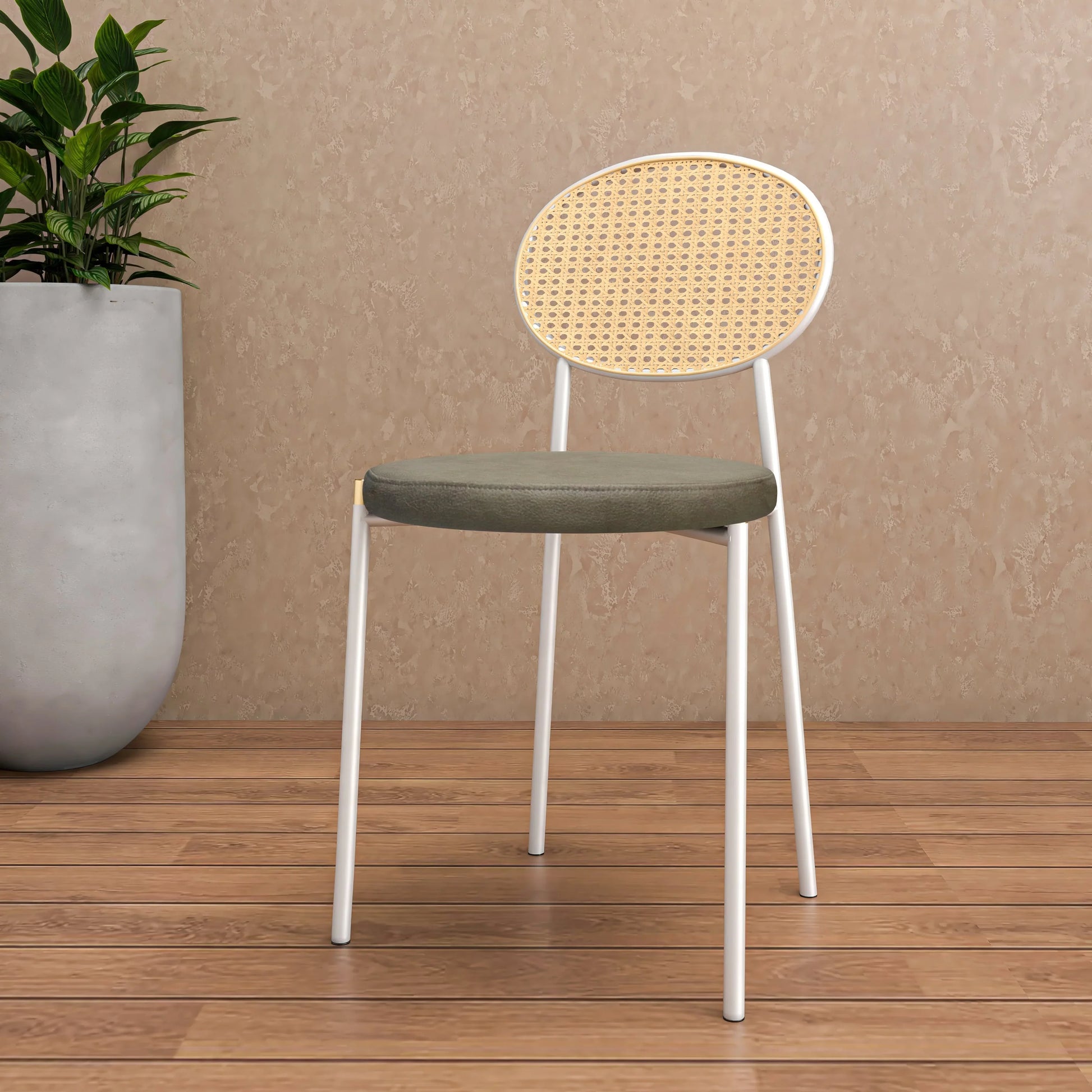 Euston Velvet Dining Chair with Rattan Back and Stainless Steel Legs - Elax Furniture