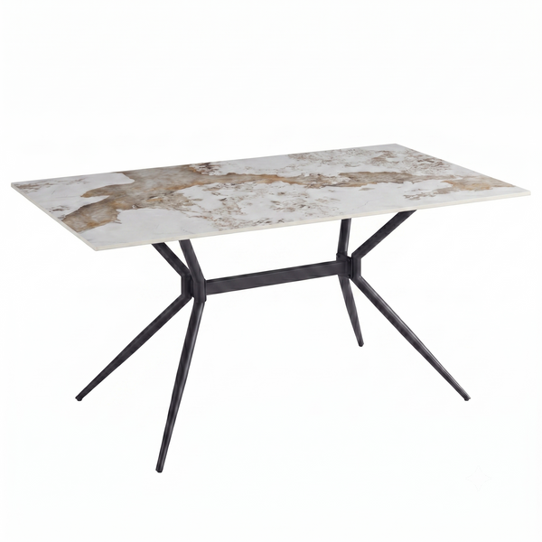Elega Rectangular Dining Table with Sintered Stone Top and Black Steel Base