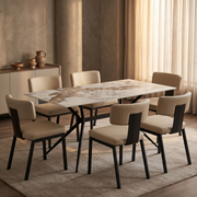 Elega Rectangular Dining Table with Sintered Stone Top and Black Steel Base