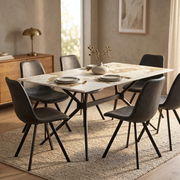 Elega Rectangular Dining Table with Sintered Stone Top and Black Steel Base