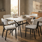 Elega Rectangular Dining Table with Sintered Stone Top and Black Steel Base