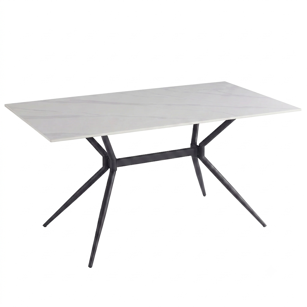Elega Rectangular Dining Table with Sintered Stone Top and Black Steel Base