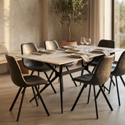 Elega Rectangular Dining Table with Sintered Stone Top and Black Steel Base