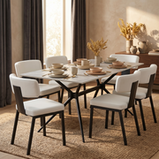 Elega Rectangular Dining Table with Sintered Stone Top and Black Steel Base