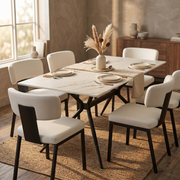 Elega Rectangular Dining Table with Sintered Stone Top and Black Steel Base