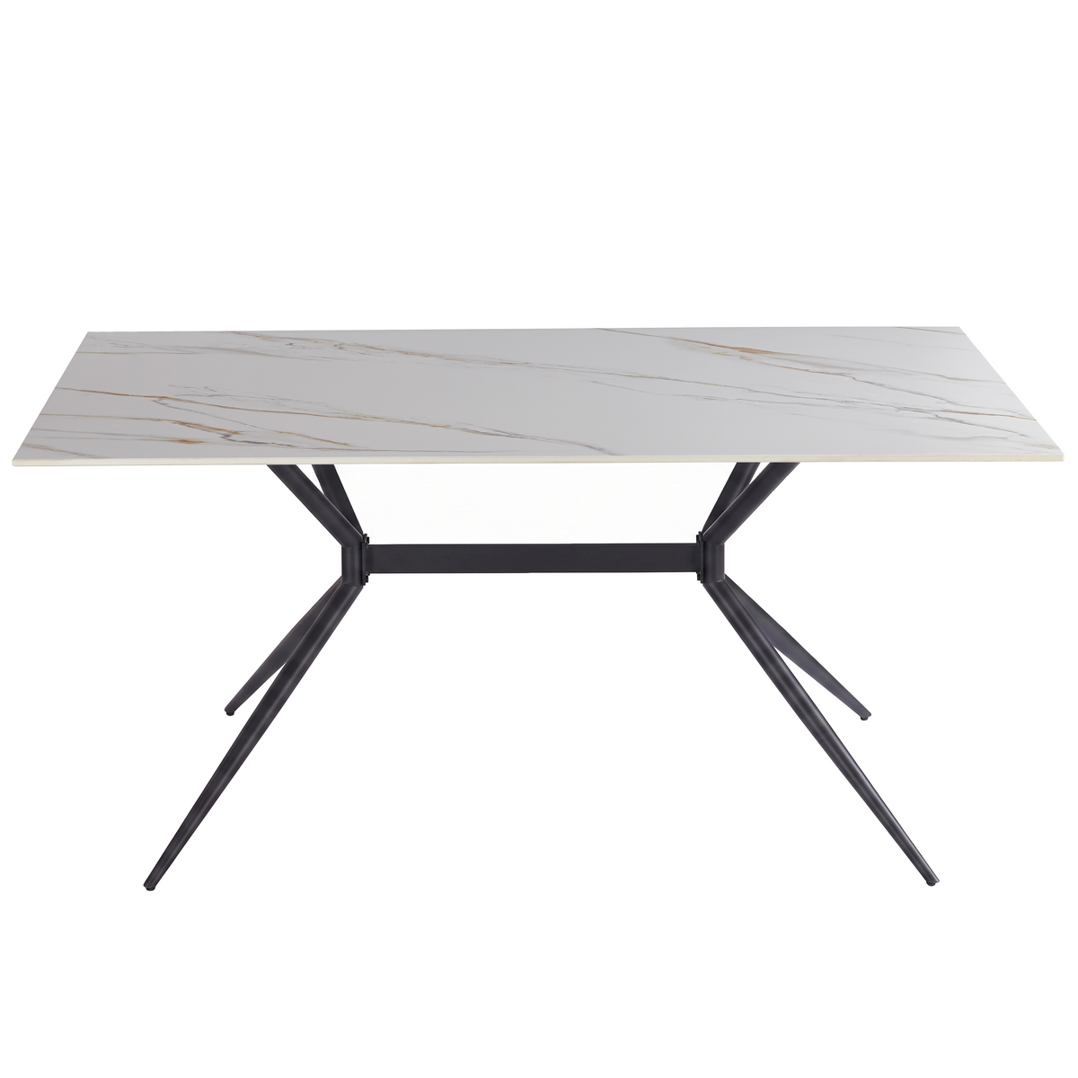 Elega Rectangular Dining Table with Sintered Stone Top and Black Steel Base
