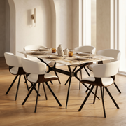 Elega Rectangular Dining Table with Sintered Stone Top and Black Steel Base