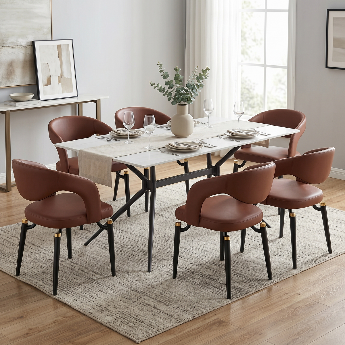 Elega Rectangular Dining Table with Sintered Stone Top and Black Steel Base