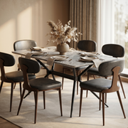 Elega Rectangular Dining Table with Sintered Stone Top and Black Steel Base